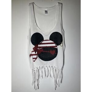 Kavio‎ Girls White Mickey Mouse Glitter Fringe Tank Top XL GJP0623